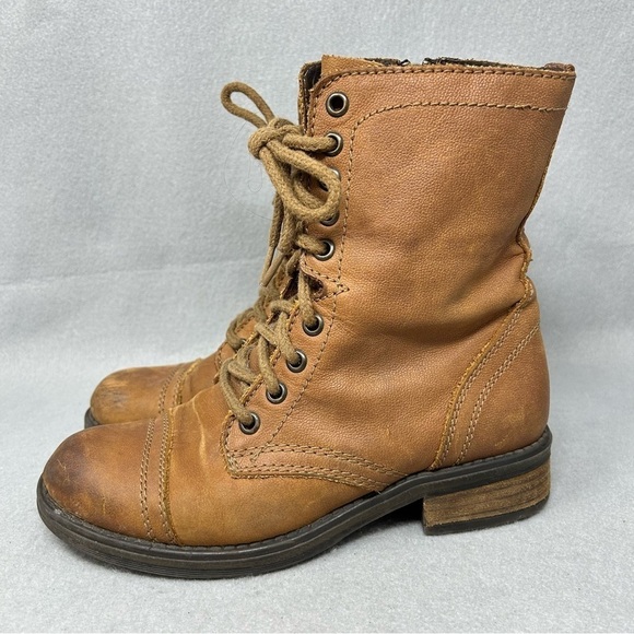Steve Madden Troopa Combat Boots Women's 6.5M Brown Leather Cap Toe Zip - Picture 1 of 12